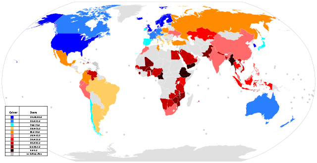 Mapa global de la indexación de la Web para todos los países en 2014